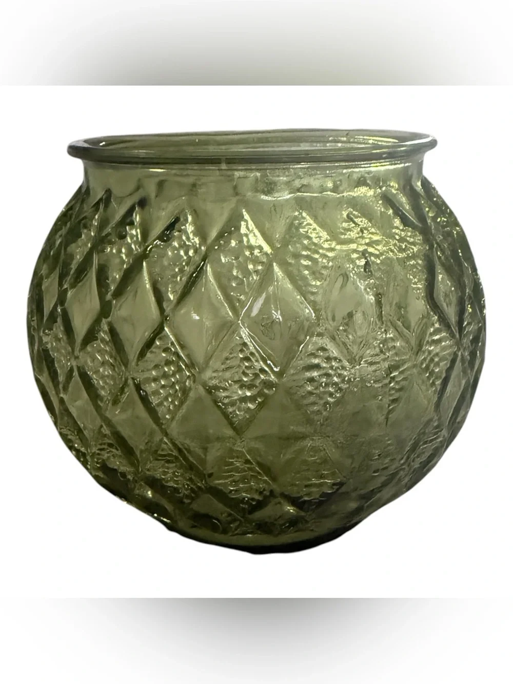 Vintage Olive Green Textured Glass Vase